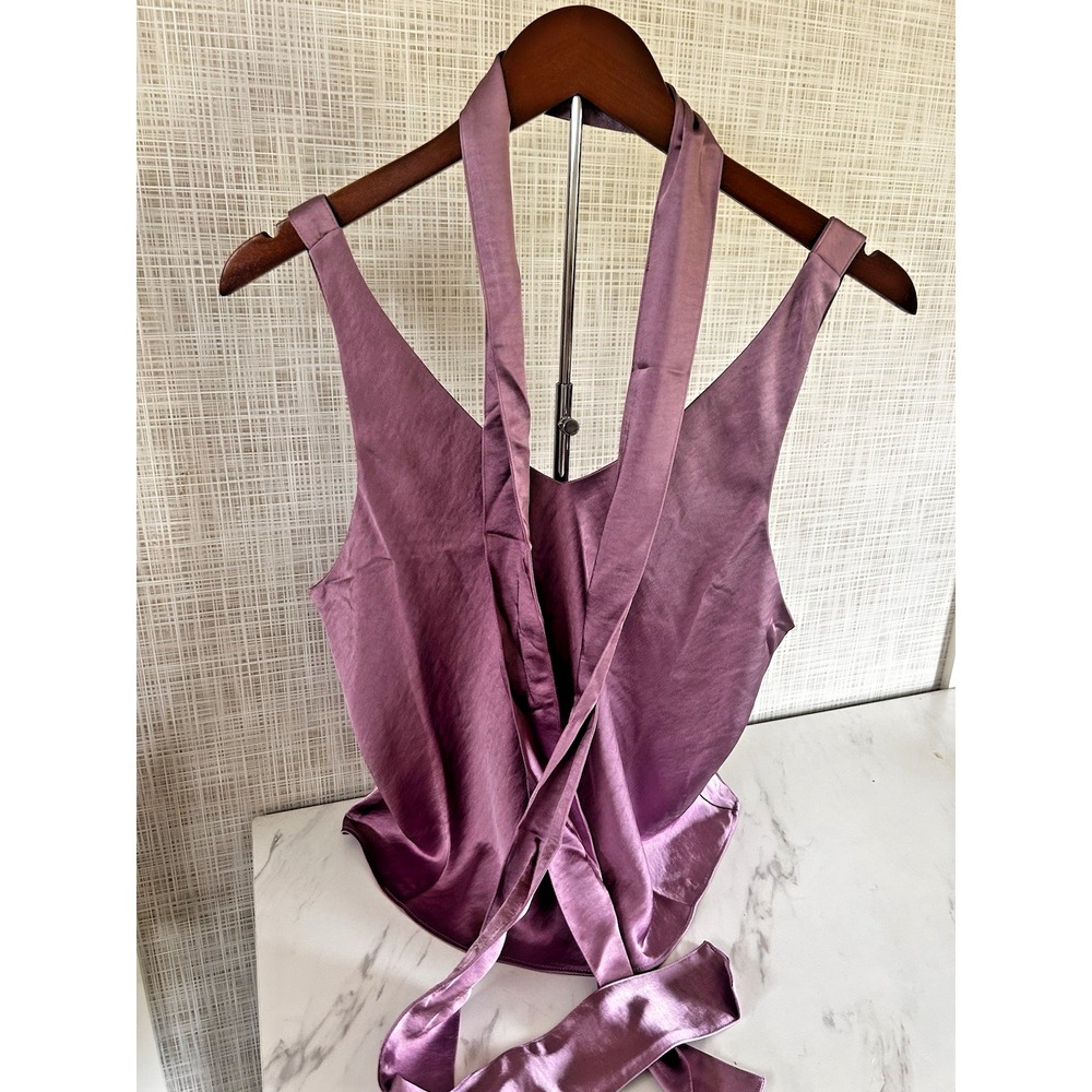 Wildfang The Empower Satin Cami Tank Large W/ Neck Tie Belt Mauve Adj Straps EEE - Picture 3 of 9